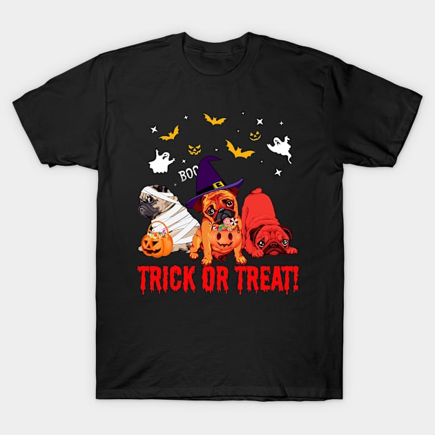 Trick Or Treat Pug Dog Halloween Gift T-Shirt by Dianeursusla Clothes